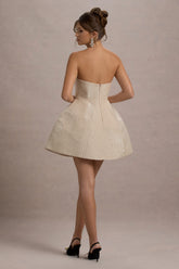 Clarabell | Cream Sequin Bandeau Structured Mini Dress